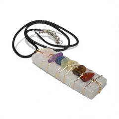 Chakra Wand Pendant on Selenite with adjustable neck cord