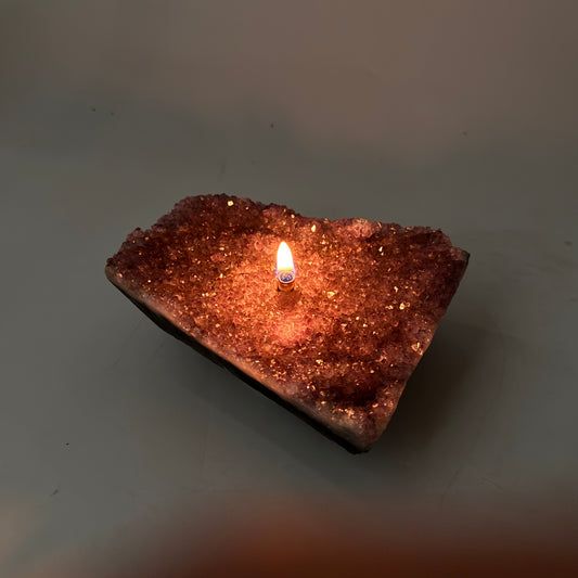 Uruguayan Amethyst Crystal Candle – Handcrafted Rock Oil Lamp for Home Decor