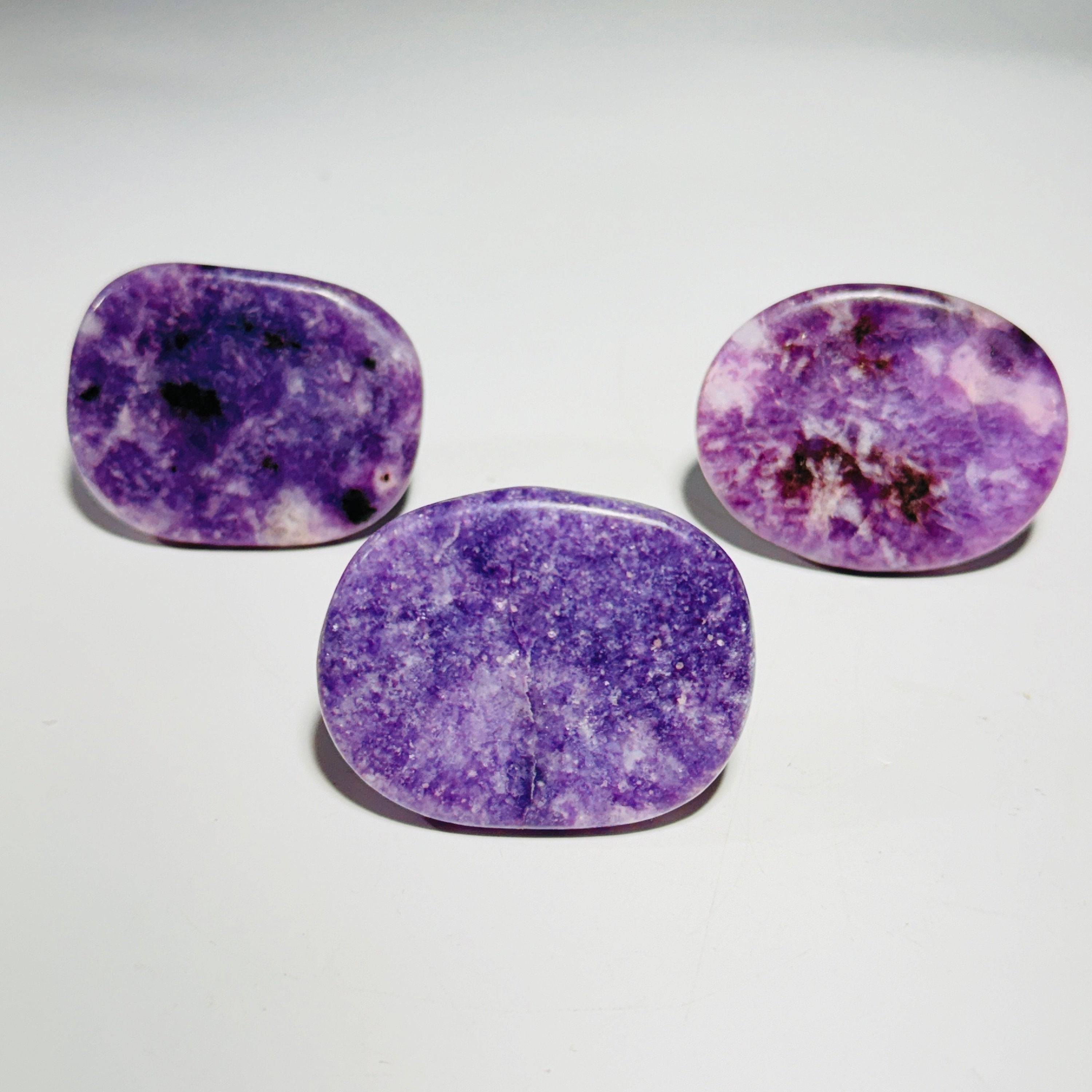 Polished lepidolite knobs