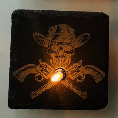 Western Themed Rock oil candle | slate oil lamp, cowboy gift, cowgirl gift, western decor, rock and candle lover, one-of-a-kind, square