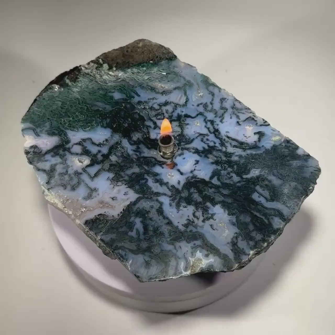 Moss Agate Rock Candle