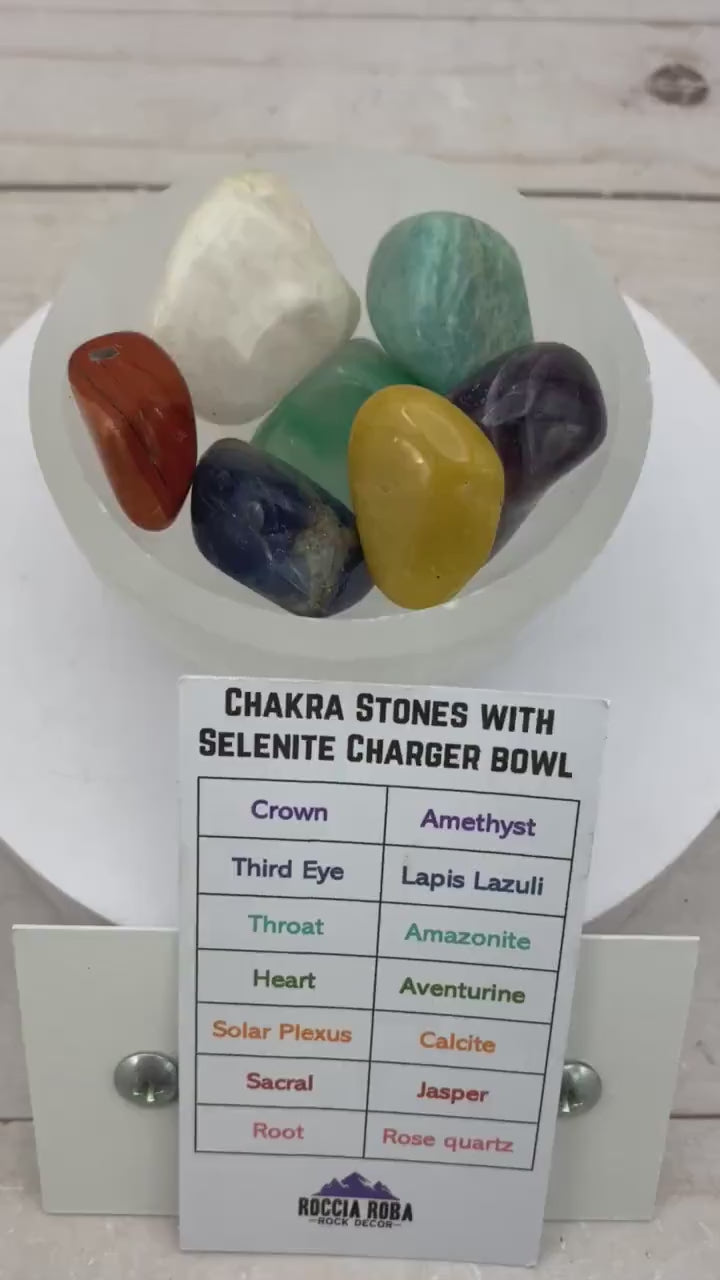 Chakra stones in a Selenite charging bowl