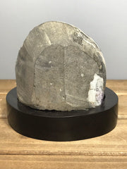 Amethyst geode with calcite on a wood base - RocciaRoba