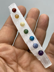 Seven Chakra stones on a selenite crystal wand