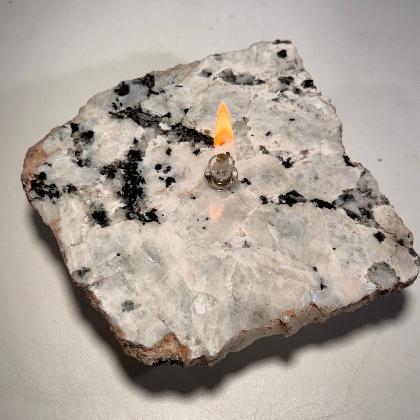 Rainbow Moonstone rock candle