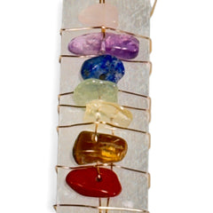 Chakra Wand Pendant on Selenite with adjustable neck cord