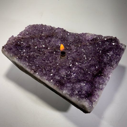 Uruguayan Amethyst Crystal Candle  – Handcrafted Rock Oil Lamp for Home Decor