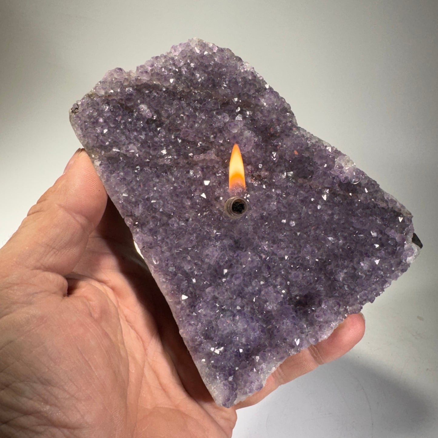 Uruguayan Amethyst Crystal Candle  – Handcrafted Rock Oil Lamp for Home Decor