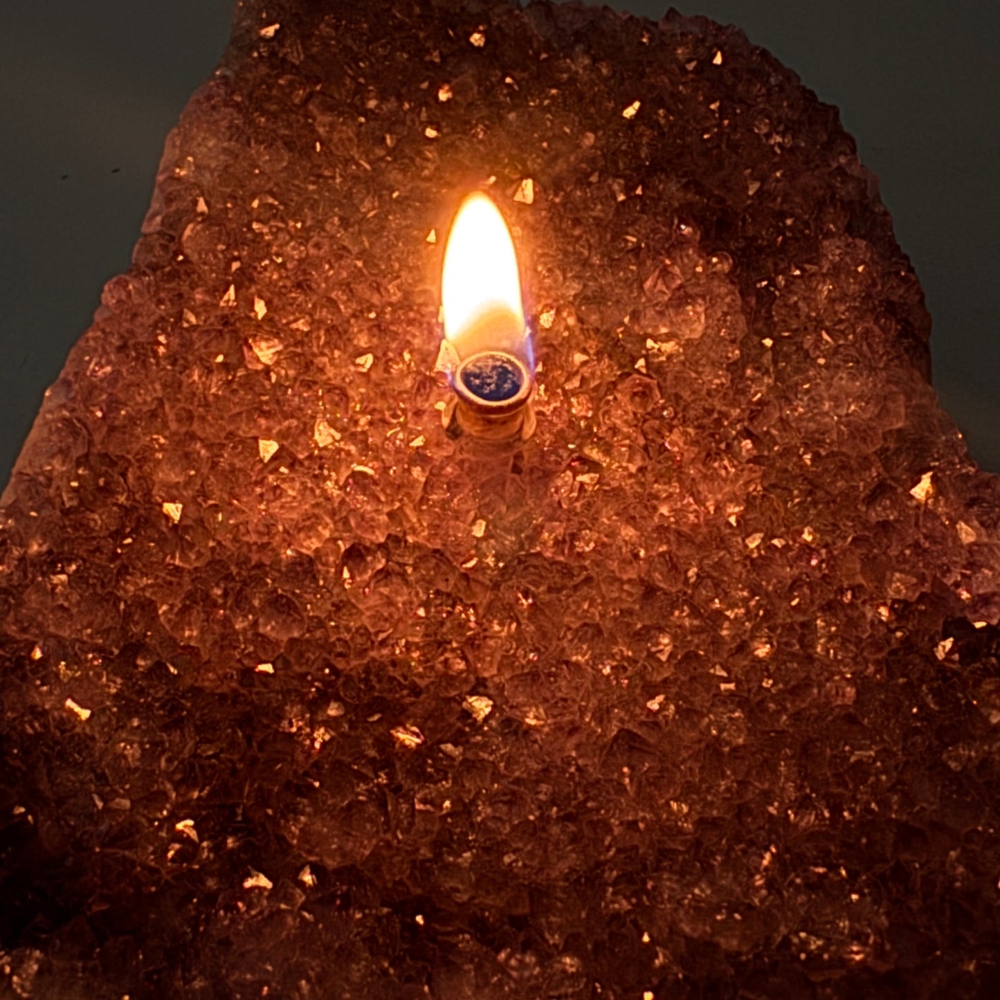 Uruguayan Amethyst Crystal Candle  – Handcrafted Rock Oil Lamp for Home Decor