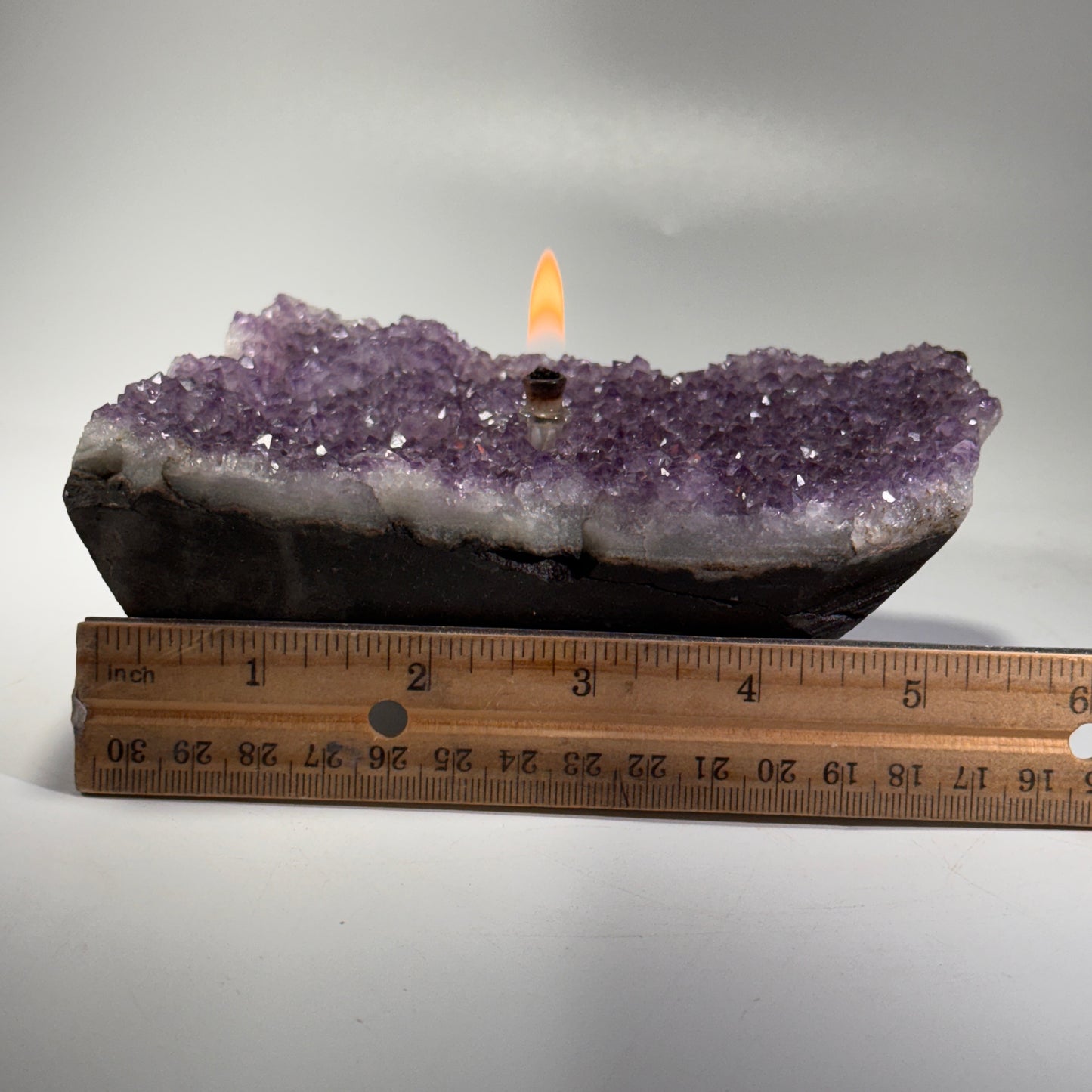 Uruguayan Amethyst Crystal Candle  – Handcrafted Rock Oil Lamp for Home Decor