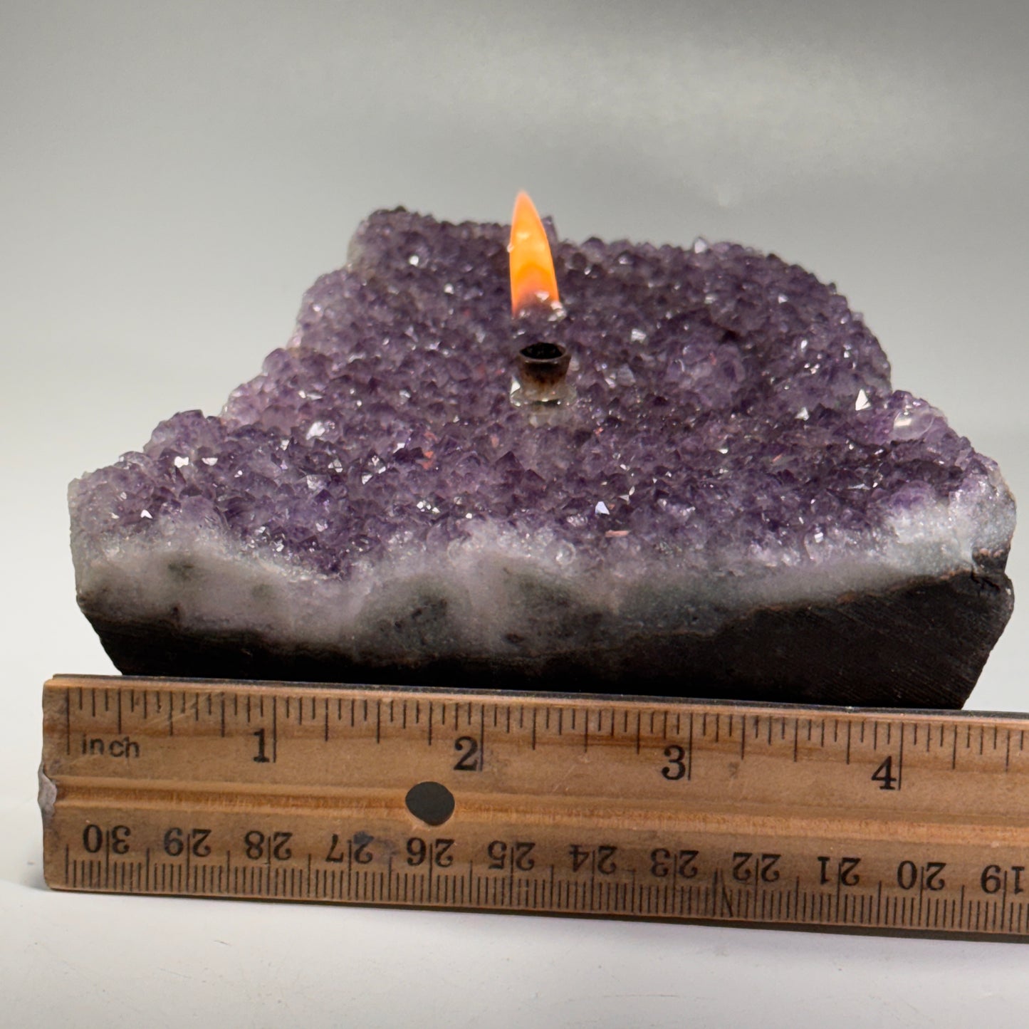 Uruguayan Amethyst Crystal Candle  – Handcrafted Rock Oil Lamp for Home Decor