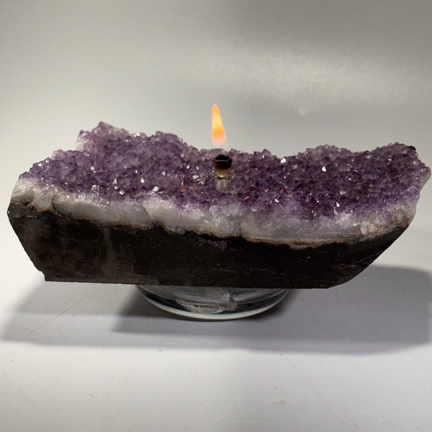 Uruguayan Amethyst Crystal Candle  – Handcrafted Rock Oil Lamp for Home Decor
