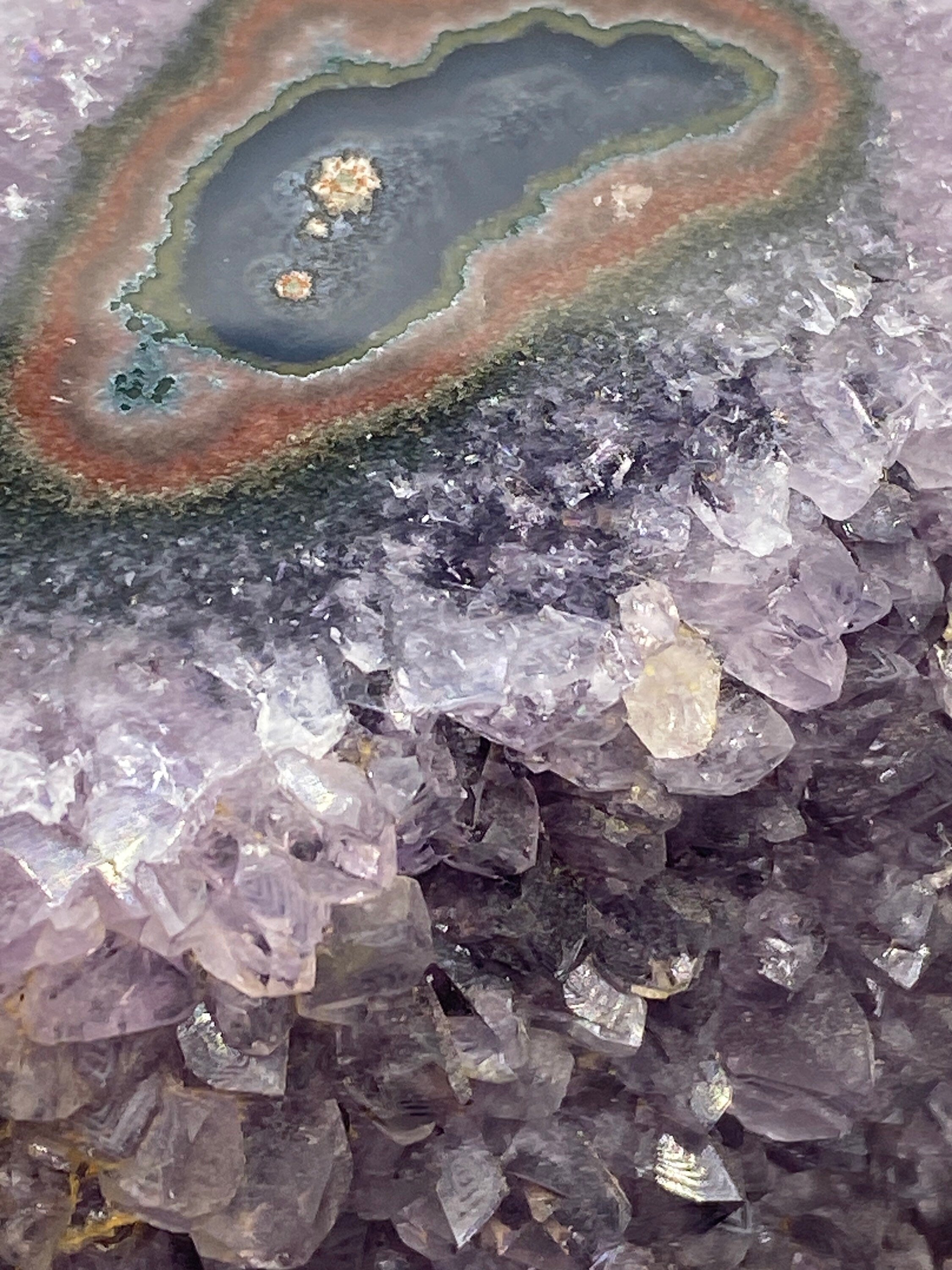 [shopname] - Amethyst geode stalagmite on a wood base, rock decor