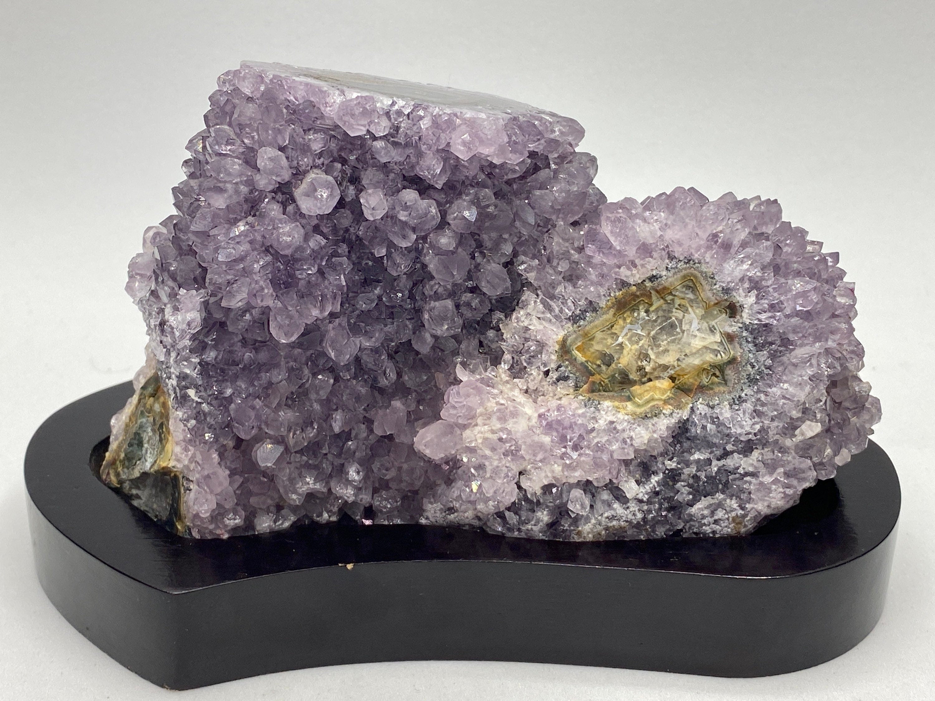 [shopname] - Amethyst geode stalagmite on a wood base, rock decor