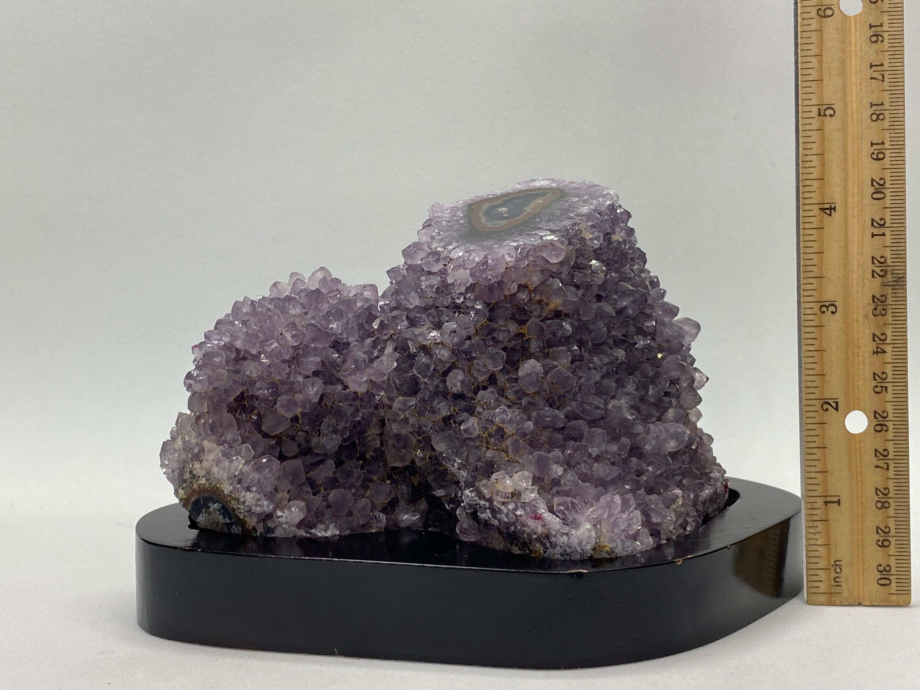 [shopname] - Amethyst geode stalagmite on a wood base, rock decor