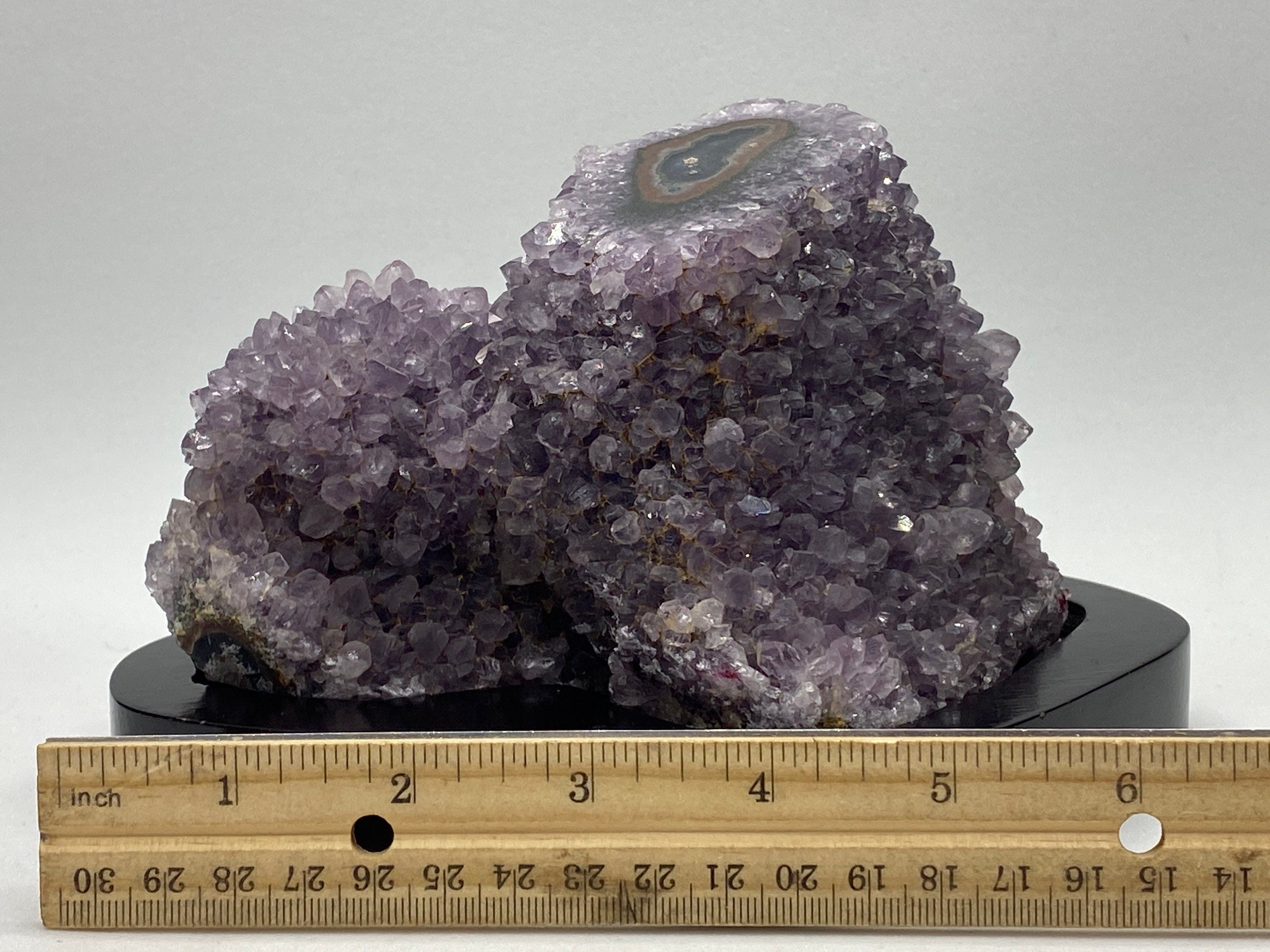 [shopname] - Amethyst geode stalagmite on a wood base, rock decor