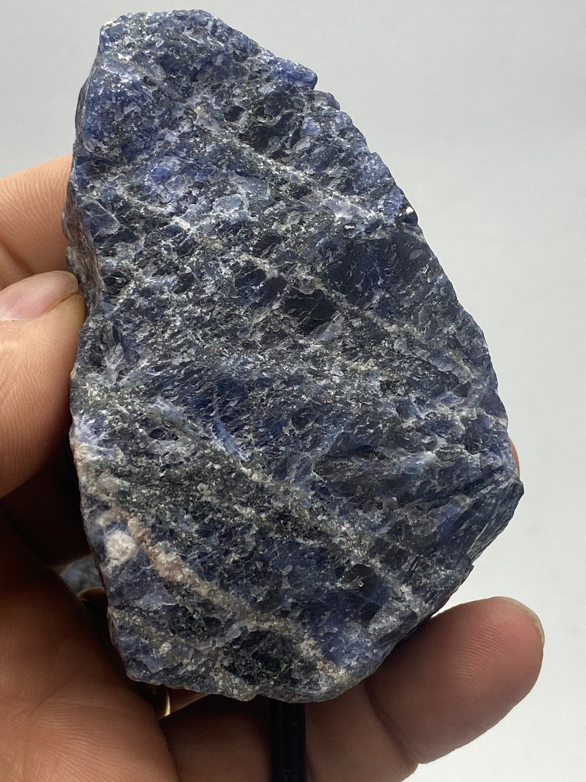 [shopname] - Sodalite Crystal on a metal stand, rock decor