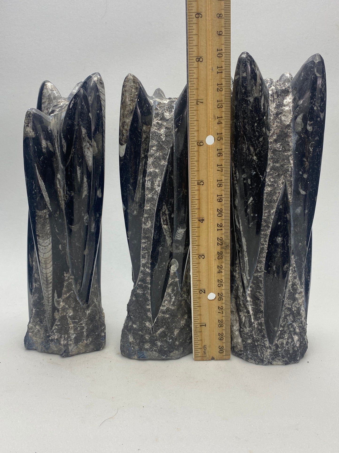 Orthoceras fossil tower, freestanding fossil cephalopod