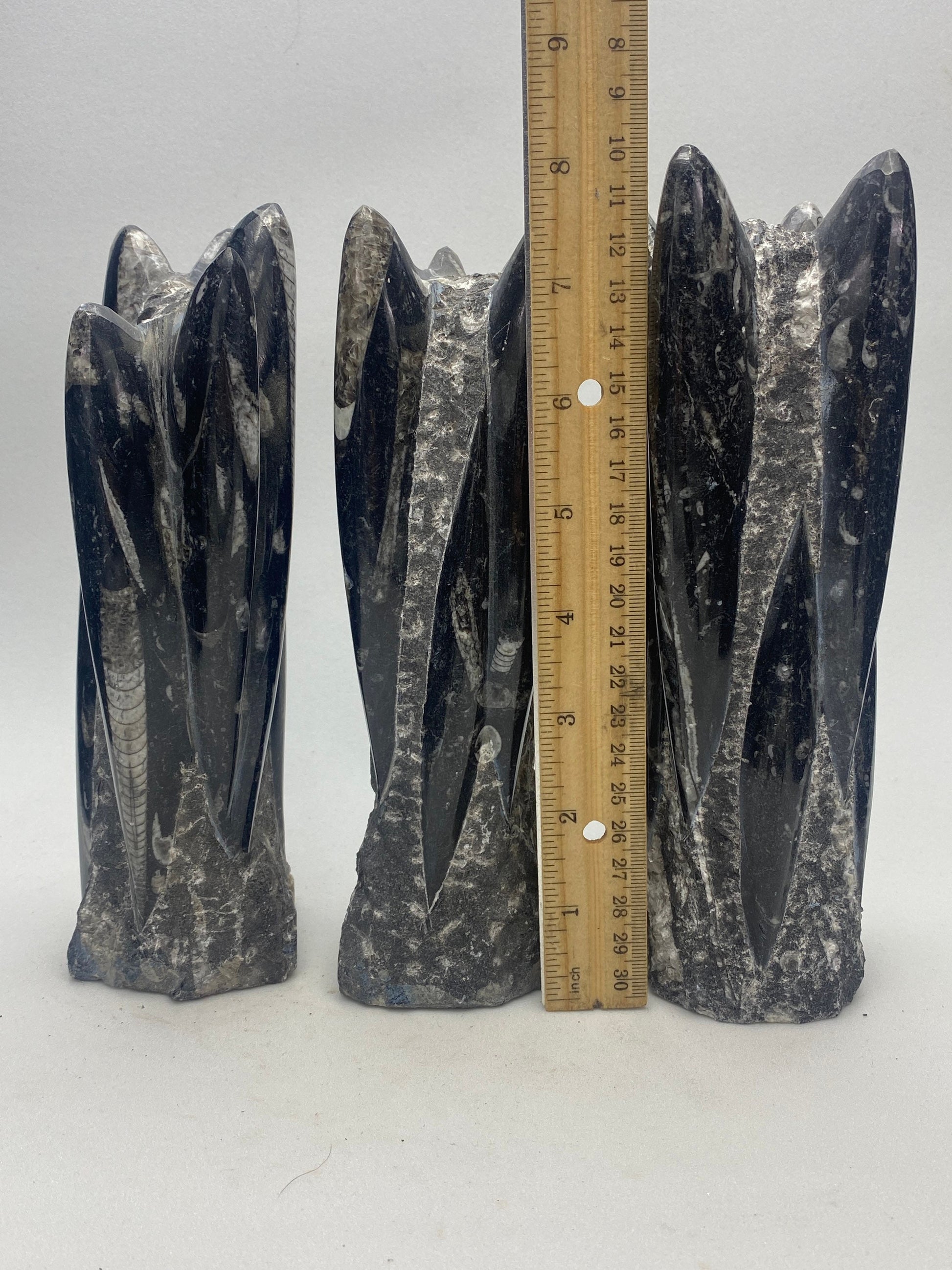 Orthoceras fossil tower, freestanding fossil cephalopod