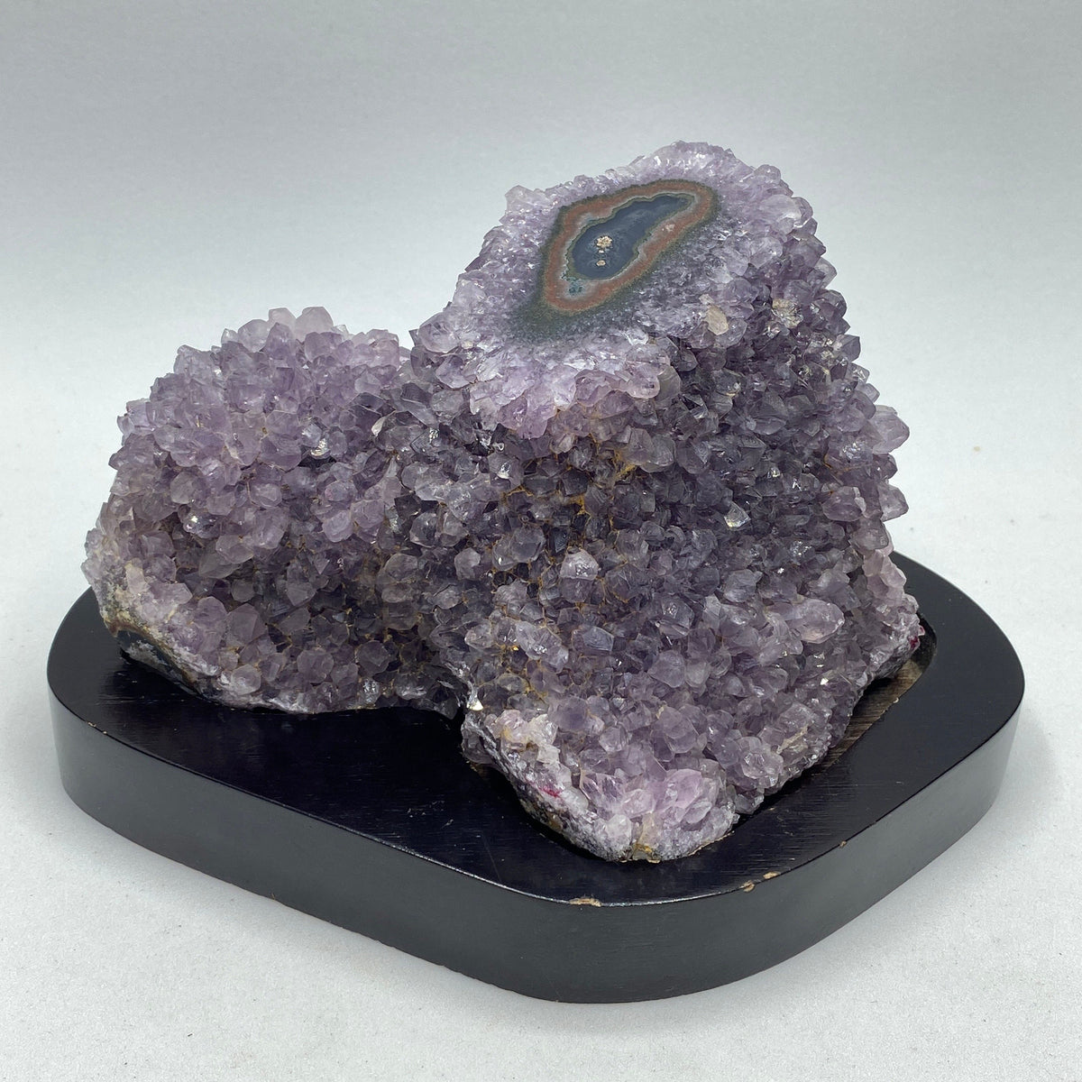 [shopname] - Amethyst geode stalagmite on a wood base, rock decor