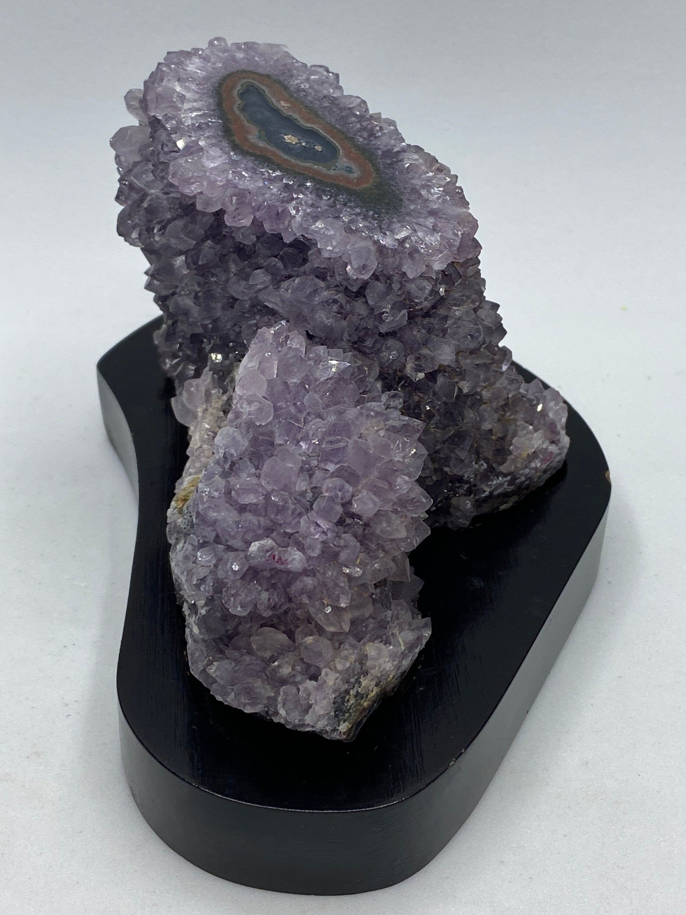 [shopname] - Amethyst geode stalagmite on a wood base, rock decor