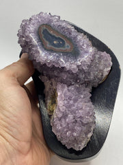 [shopname] - Amethyst geode stalagmite on a wood base, rock decor