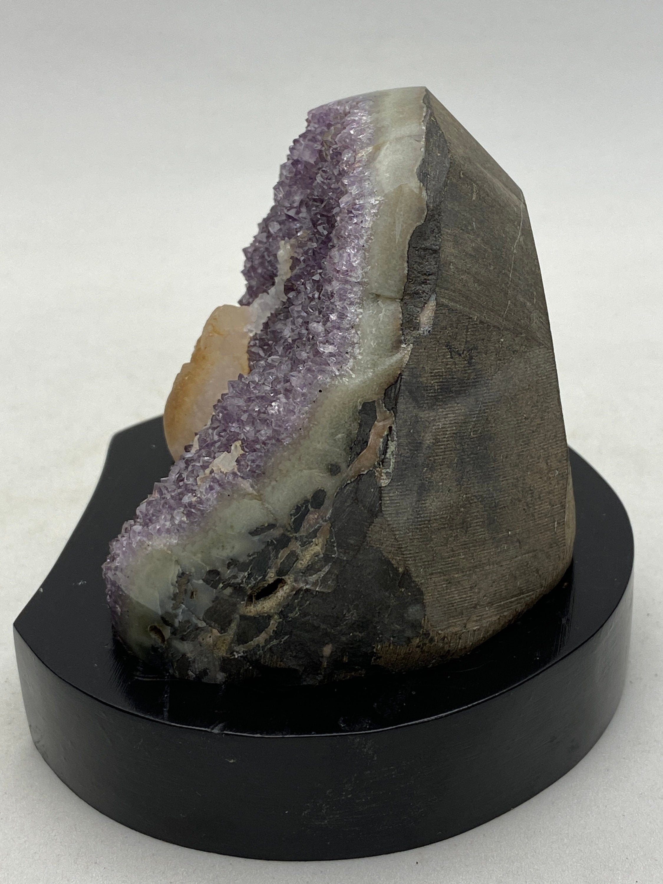 [shopname] - Amethyst geode cluster on a wood base, rock decor