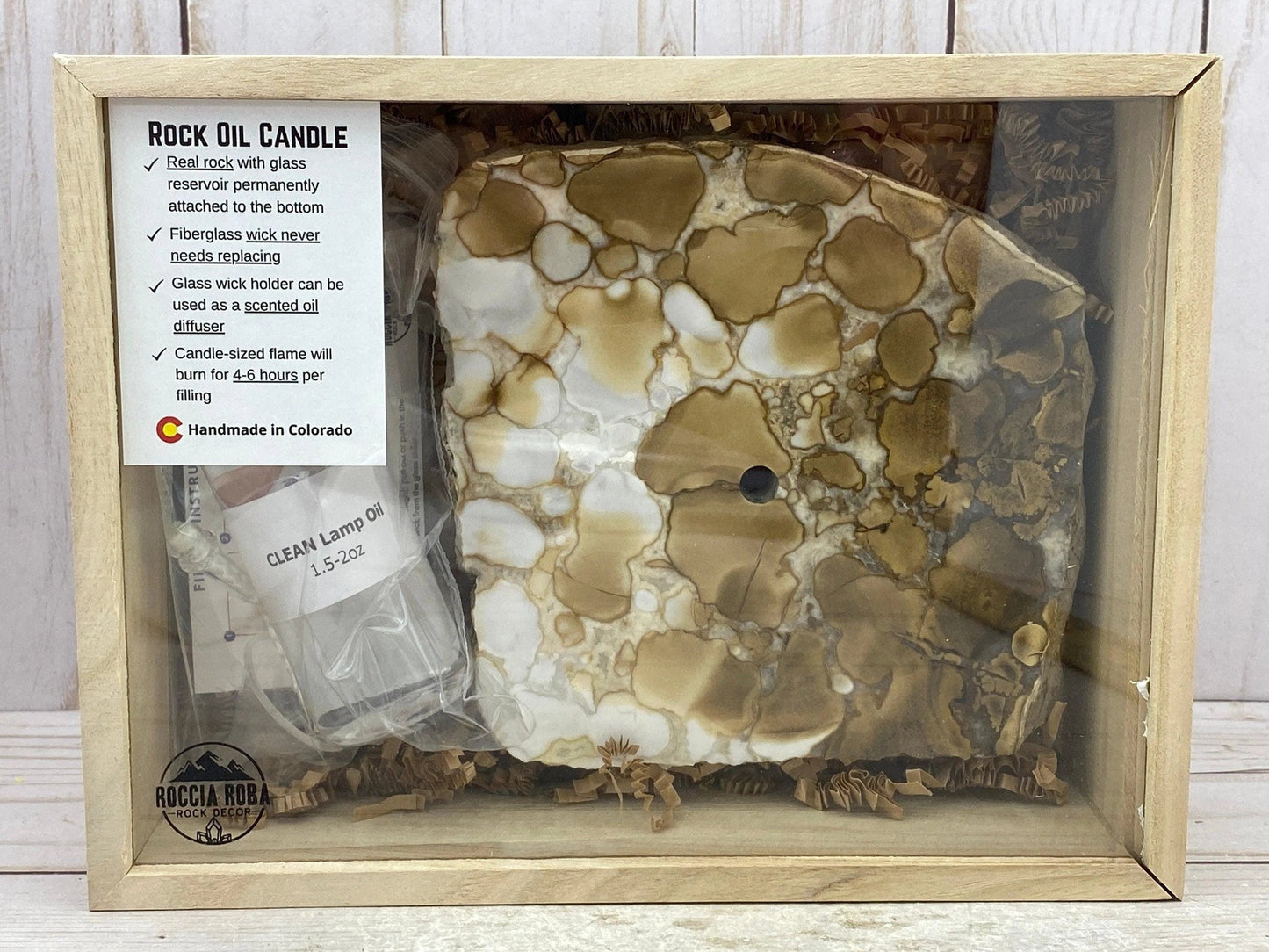 [shopname] - Spotted Agate Oil Candle Gift Box, rock decor