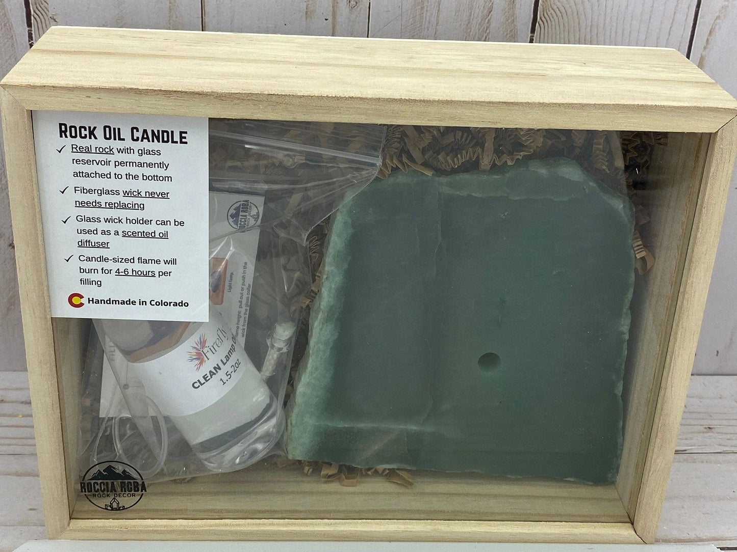 [shopname] - Green Quartz Rock Oil Candle Gift Box, rock decor
