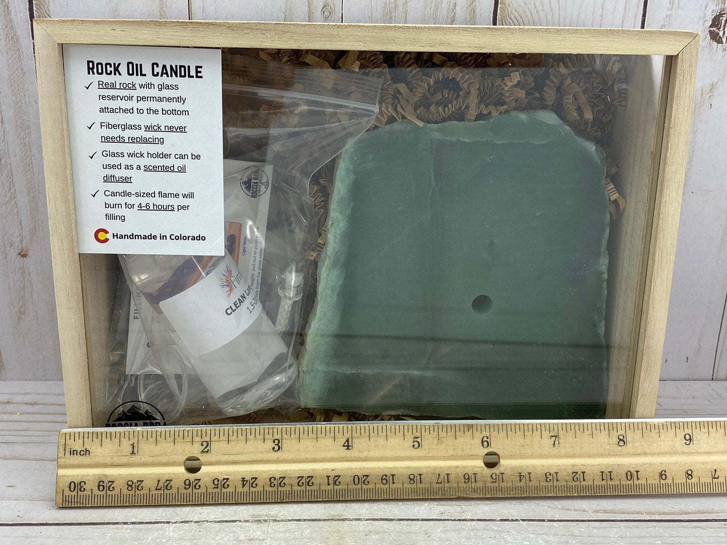 [shopname] - Green Quartz Rock Oil Candle Gift Box, rock decor