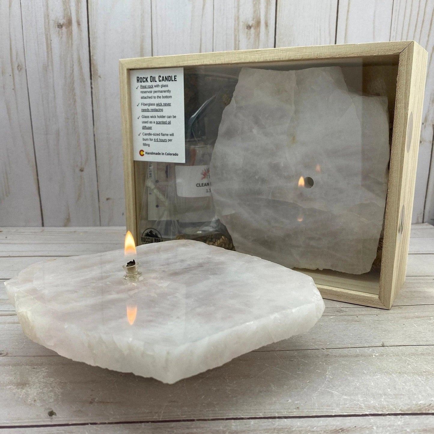 [shopname] - Rock Candle gift box - rose quartz, rock decor