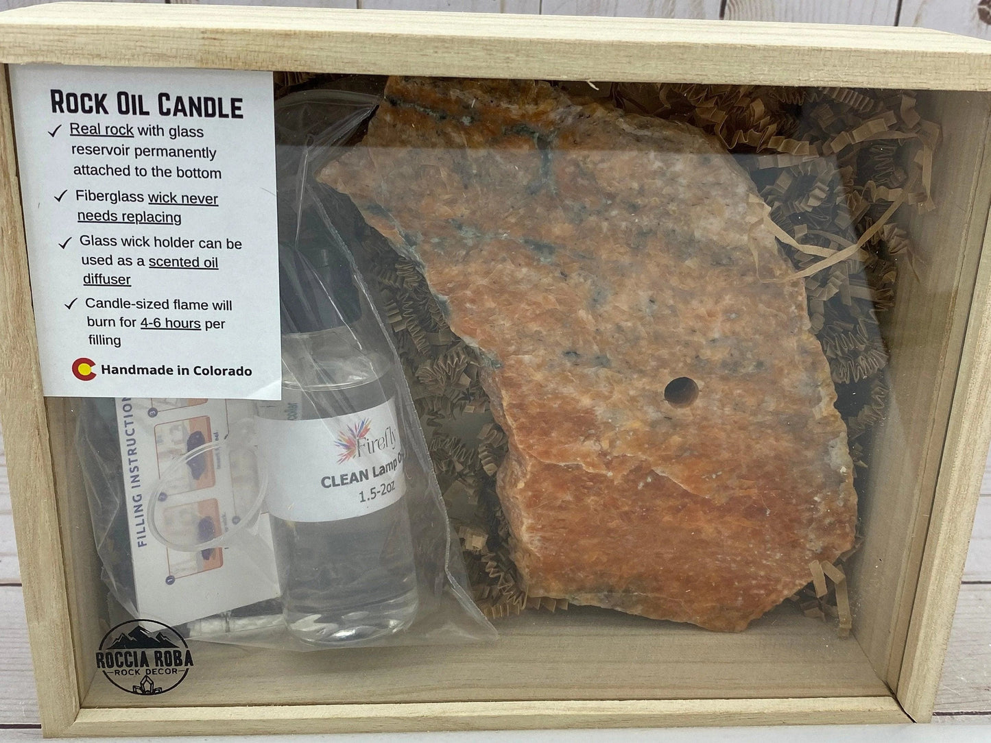 [shopname] - Orchid Calcite Rock Oil Lamp Gift Box, rock decor