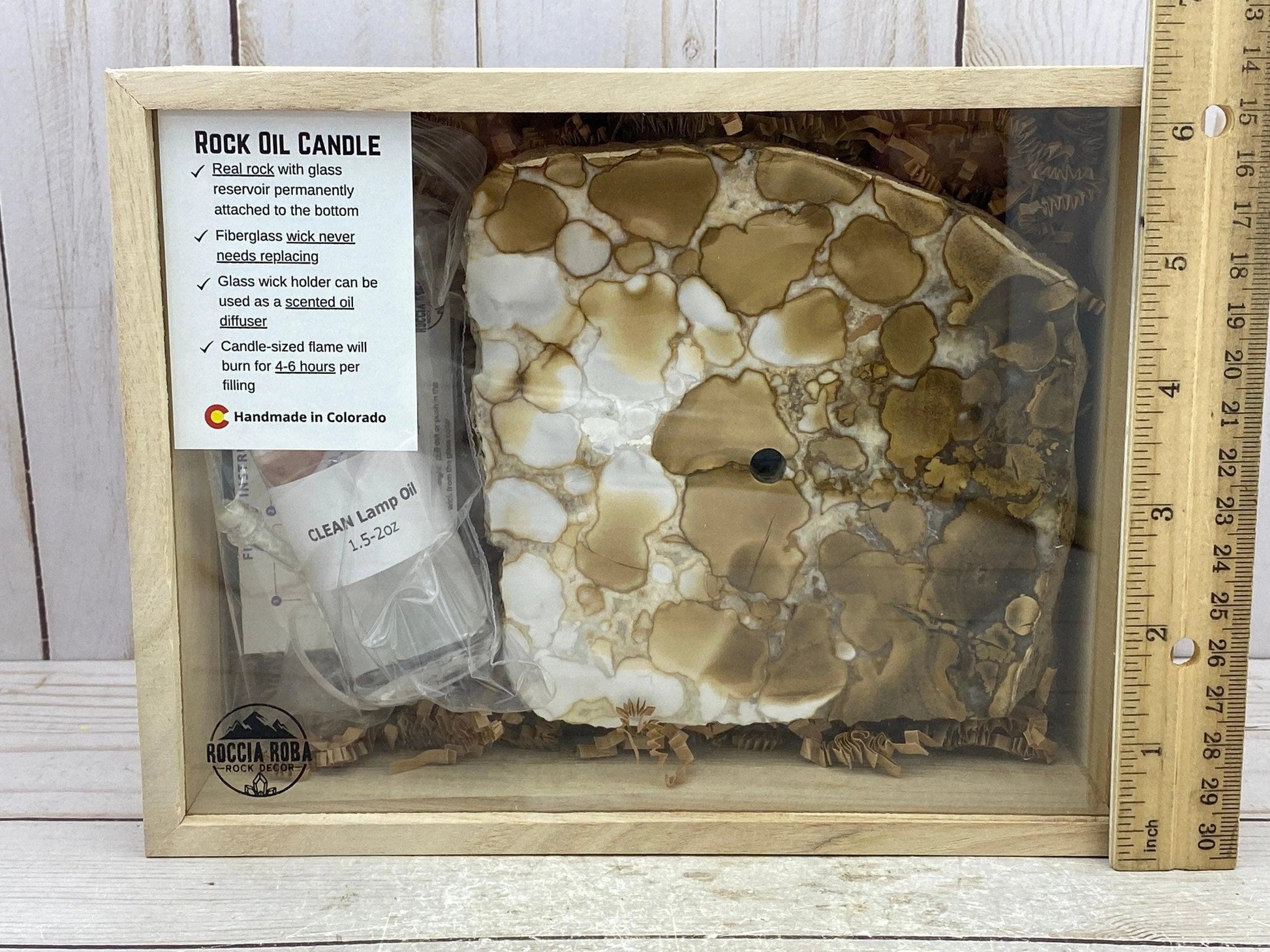 [shopname] - Spotted Agate Oil Candle Gift Box, rock decor