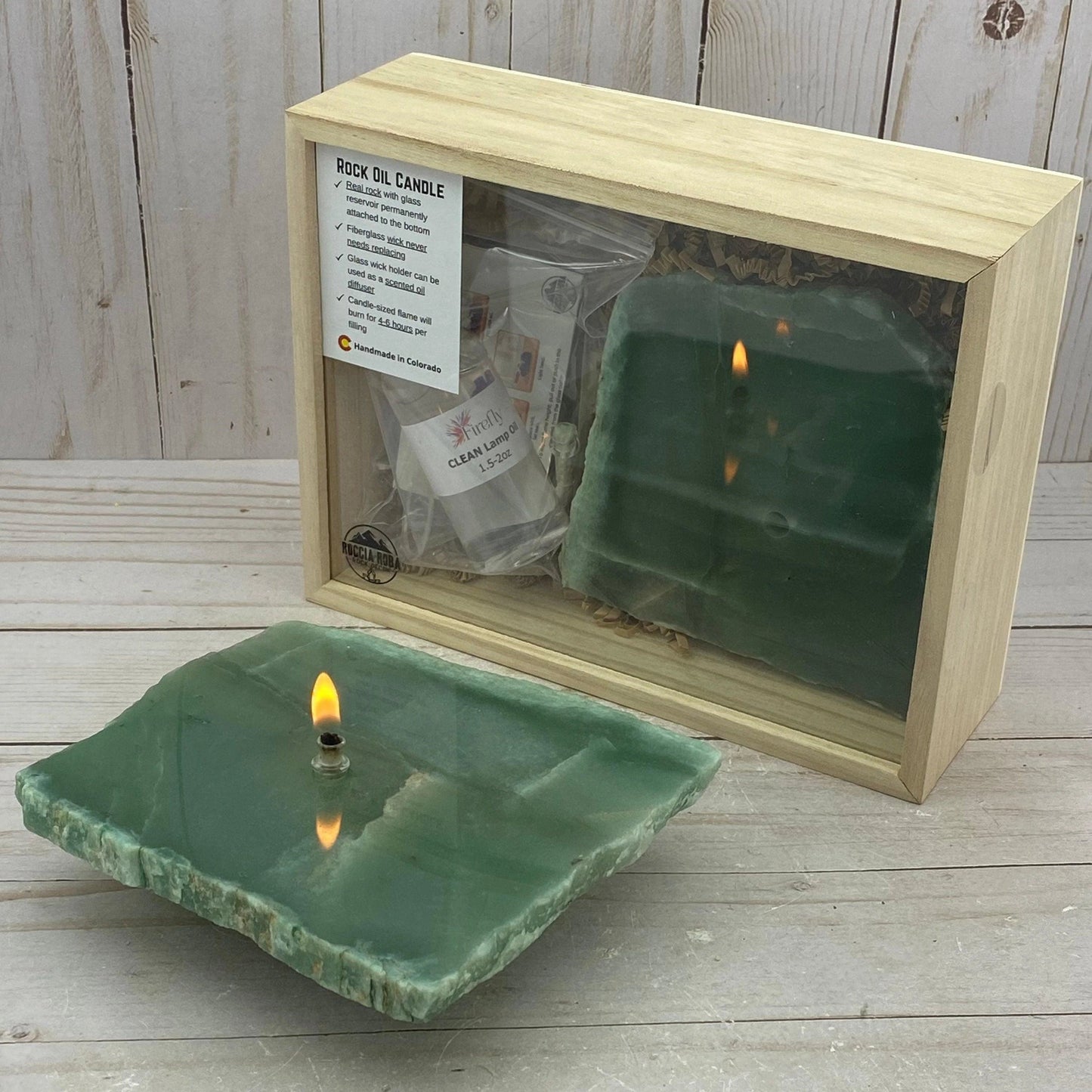 [shopname] - Green Quartz Rock Oil Candle Gift Box, rock decor