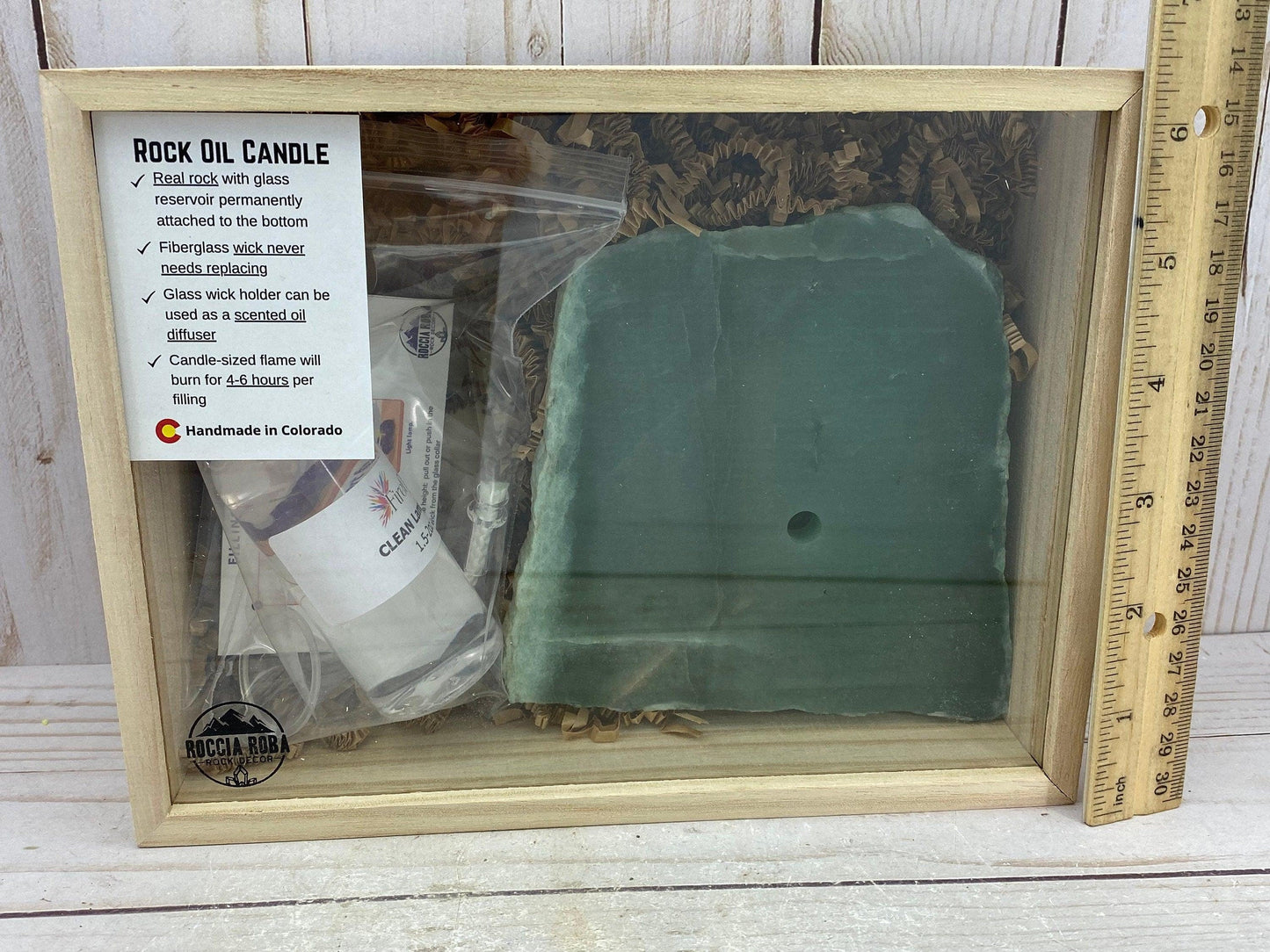 [shopname] - Green Quartz Rock Oil Candle Gift Box, rock decor
