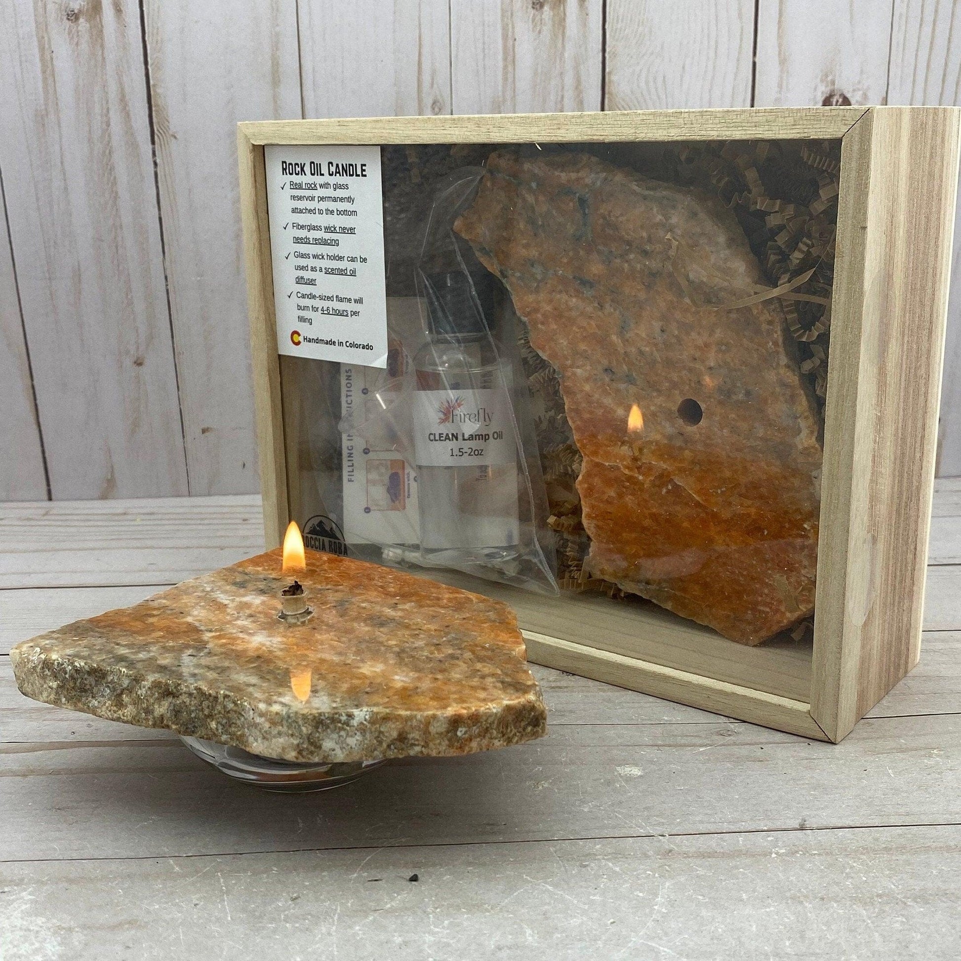 [shopname] - Orchid Calcite Rock Oil Lamp Gift Box, rock decor