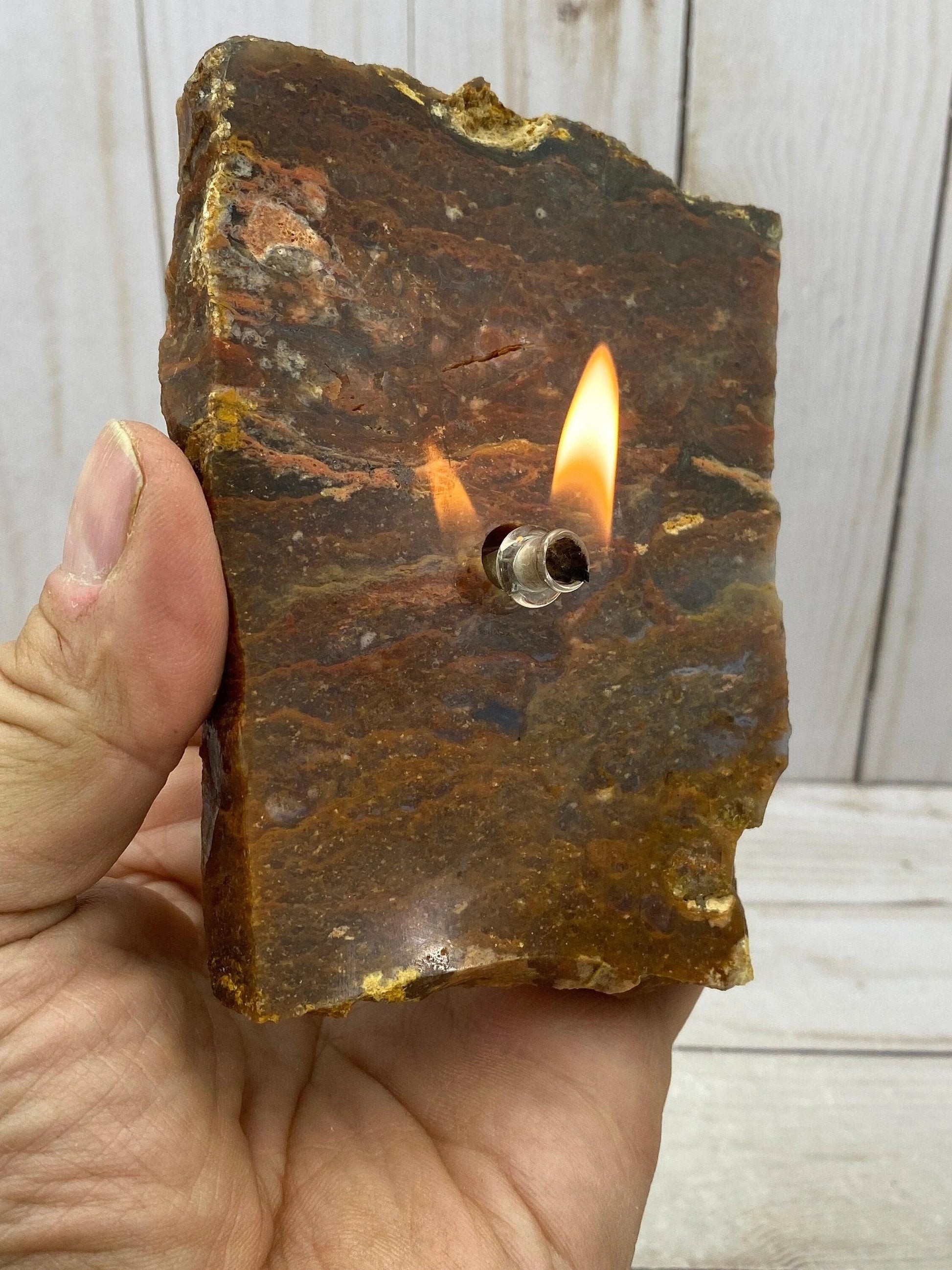 [shopname] - Red Jasper Rock Oil Candle Gift Box, rock decor