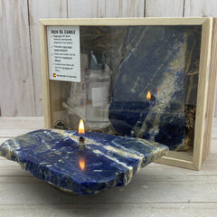 [shopname] - Sodalite Rock Oil Candle Gift Box, rock decor