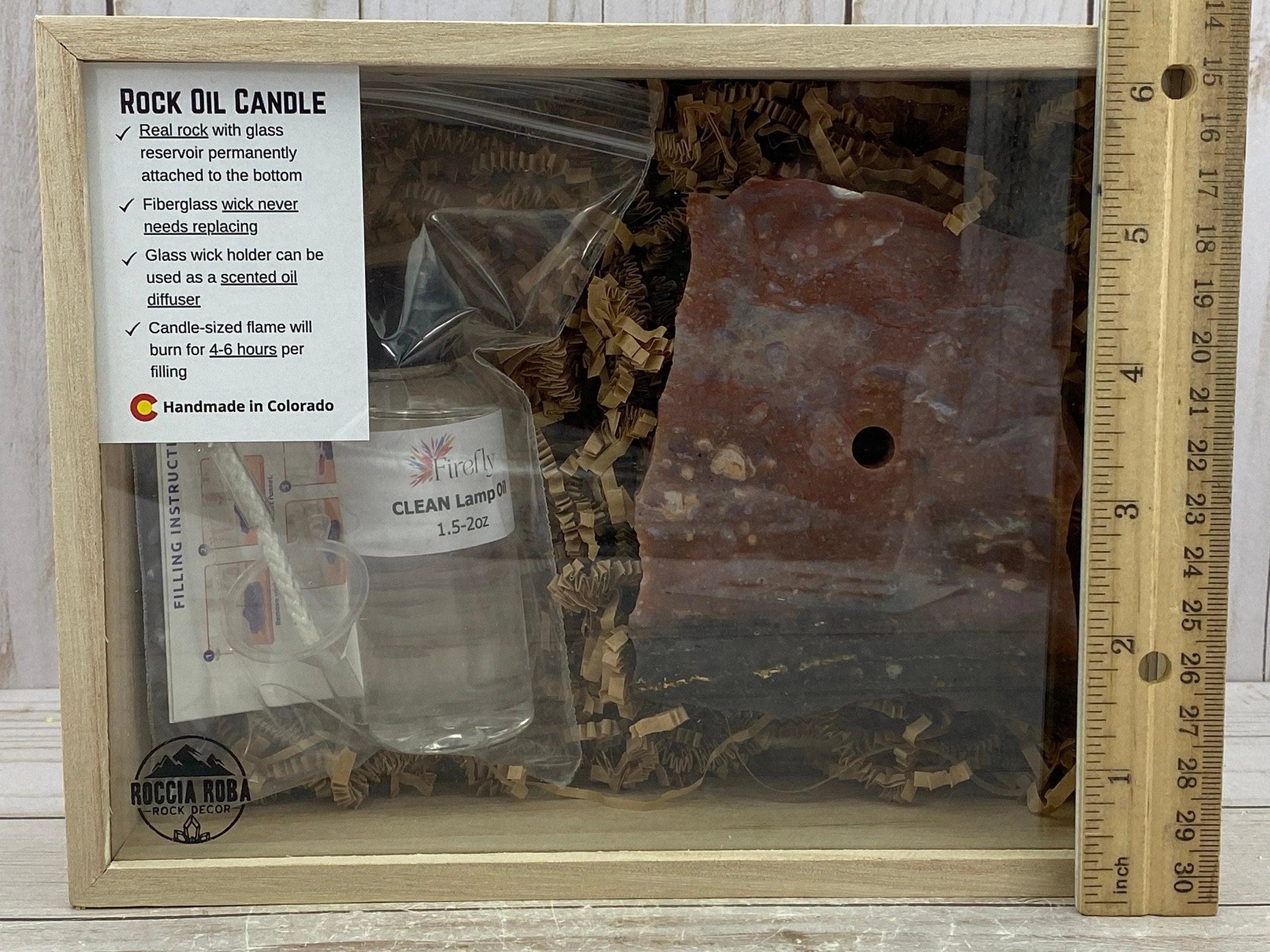 [shopname] - Rock Candle gift box - red jasper, rock decor