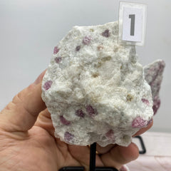 [shopname] - Pink tourmaline on a metal stand, rock decor