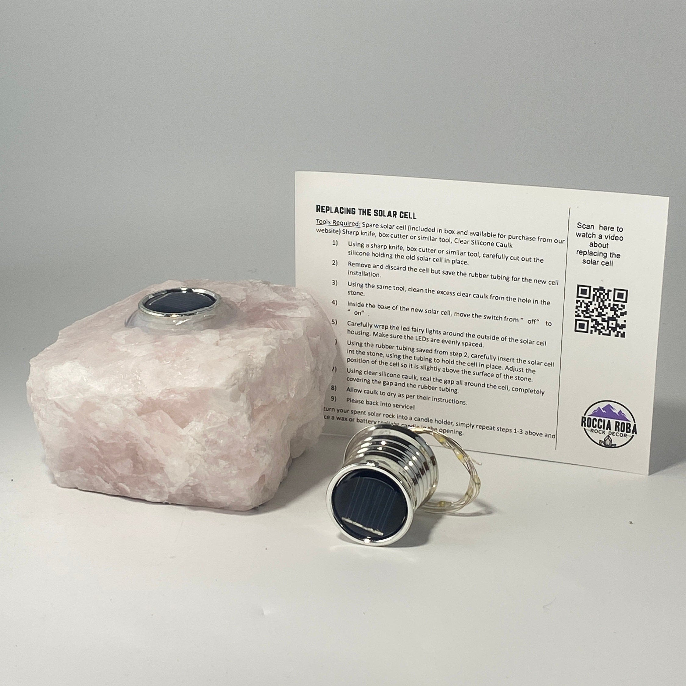 Solar powered rose quartz lamp