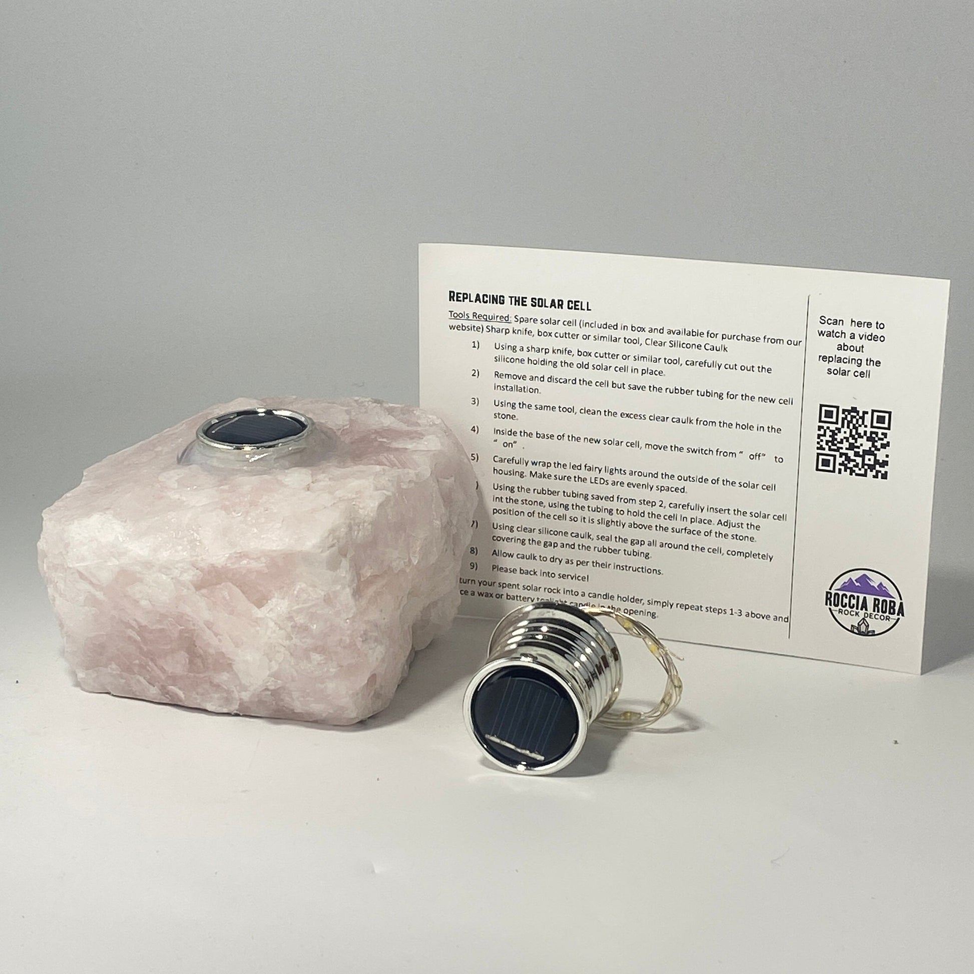 [shopname] - Solar powered rose quartz lamp, rock decor