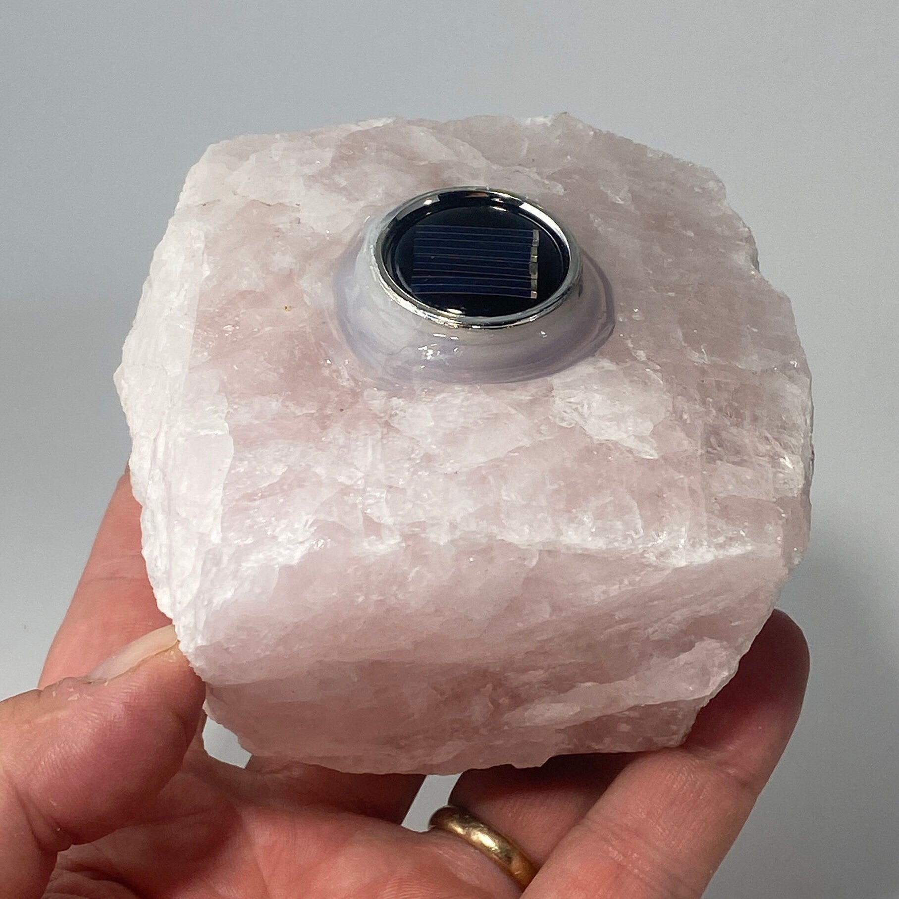 Solar powered rose quartz lamp
