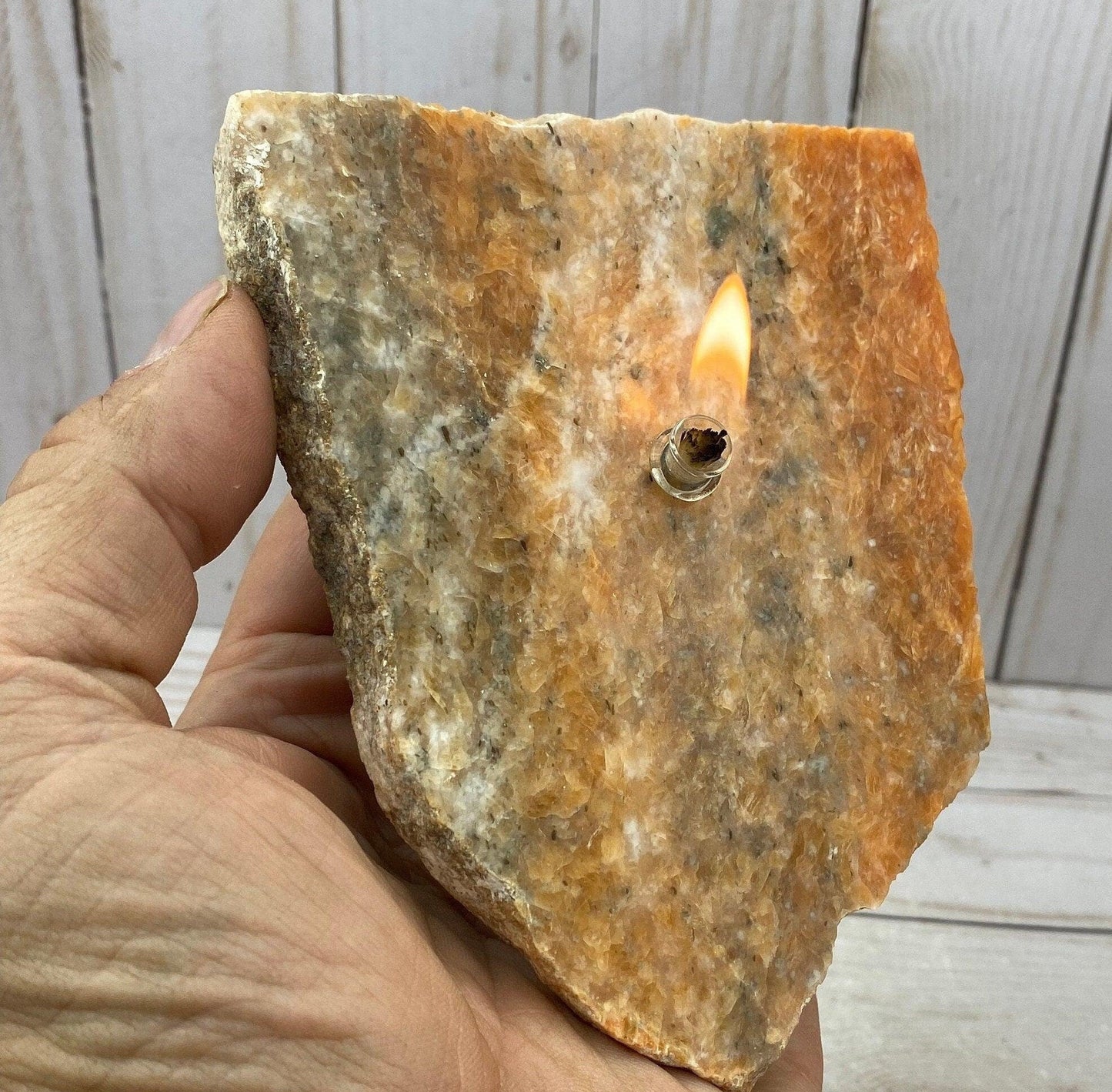 [shopname] - Orchid Calcite Rock Oil Lamp Gift Box, rock decor