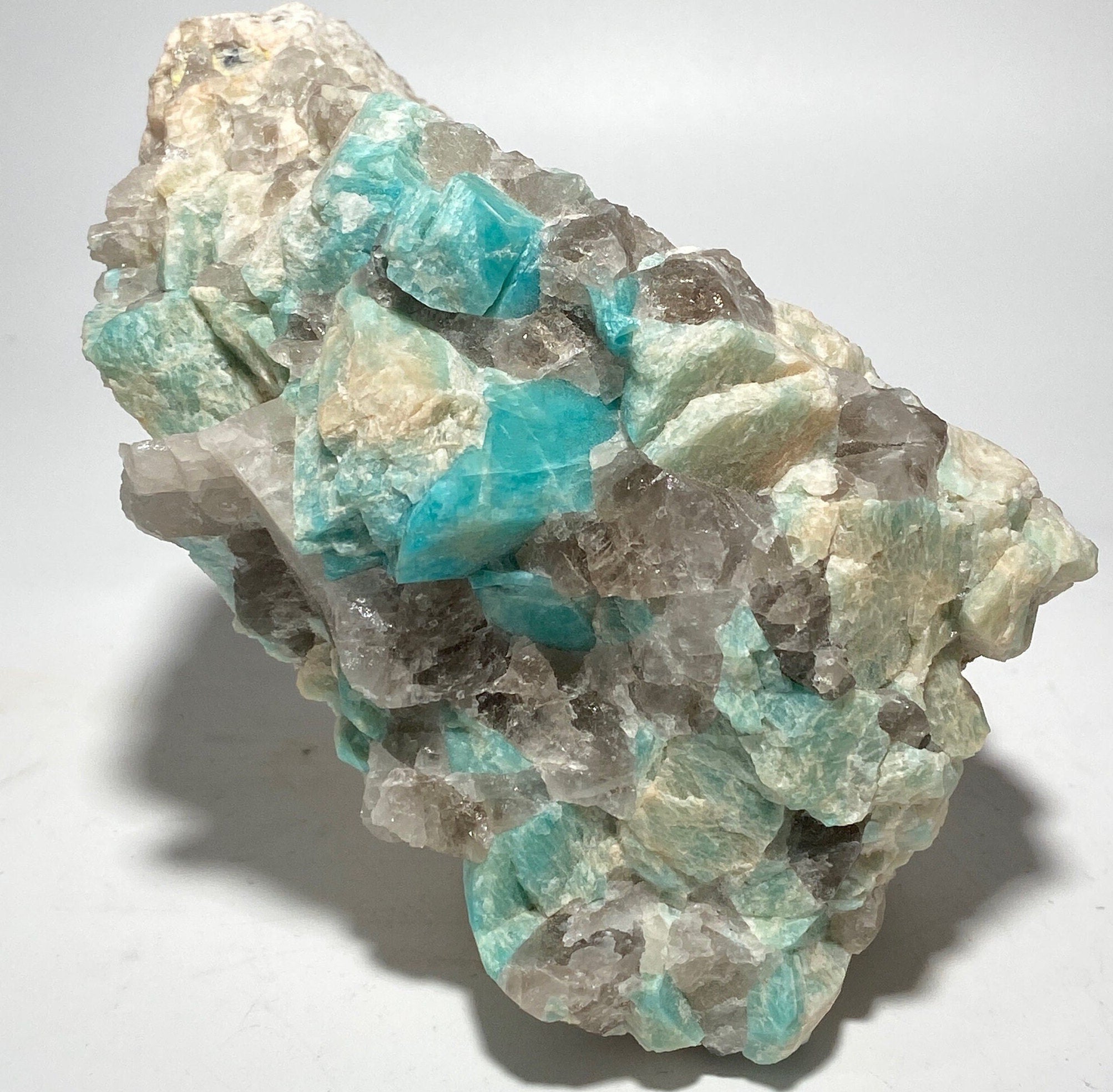 Amazonite crystal with smoky quartz