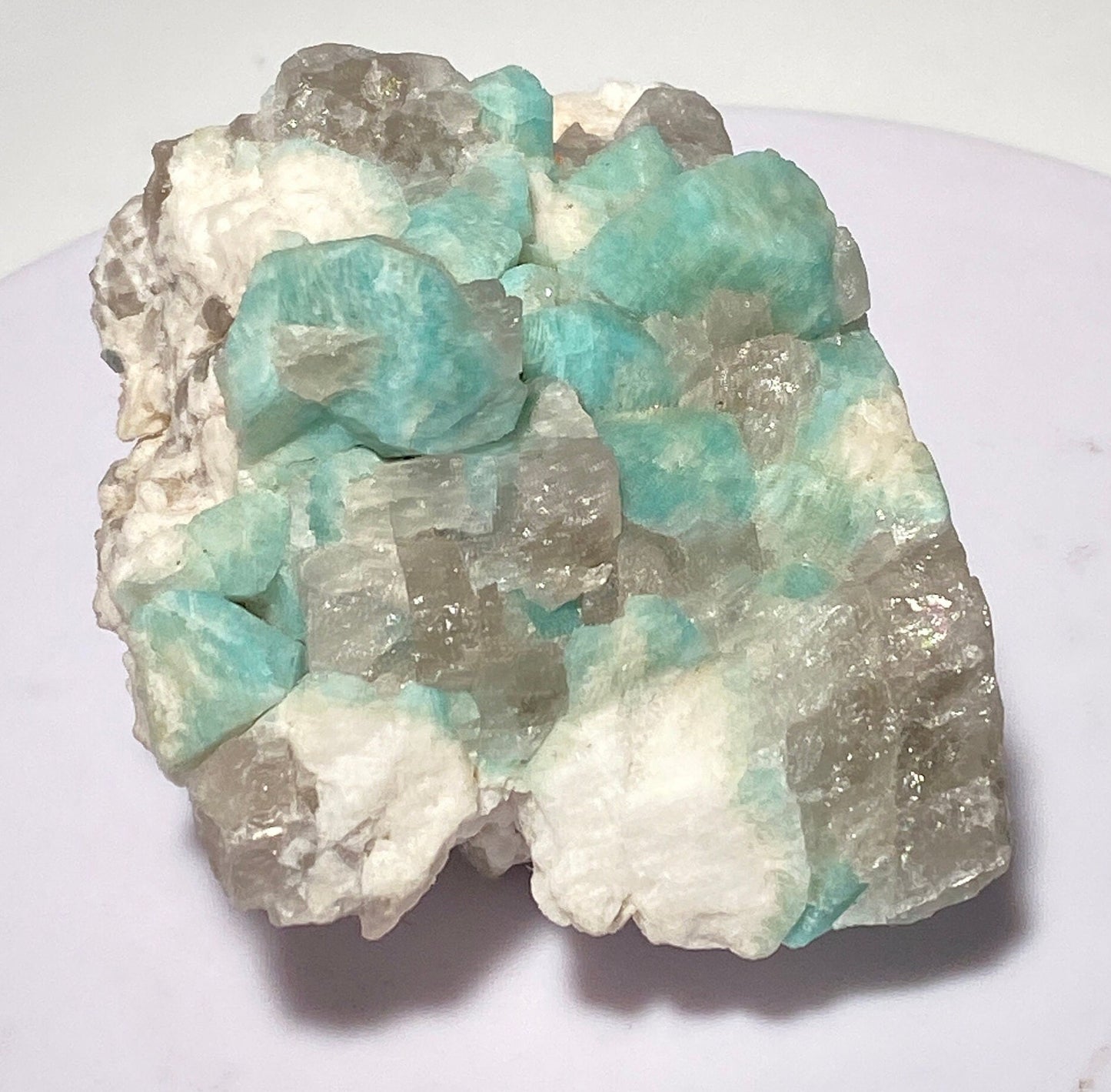 [shopname] - Amazonite crystal with smoky quartz, rock decor
