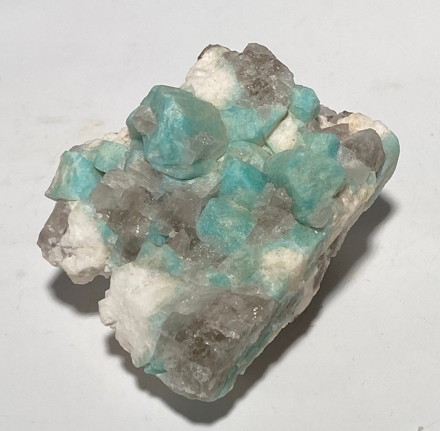 [shopname] - Amazonite crystal with smoky quartz, rock decor