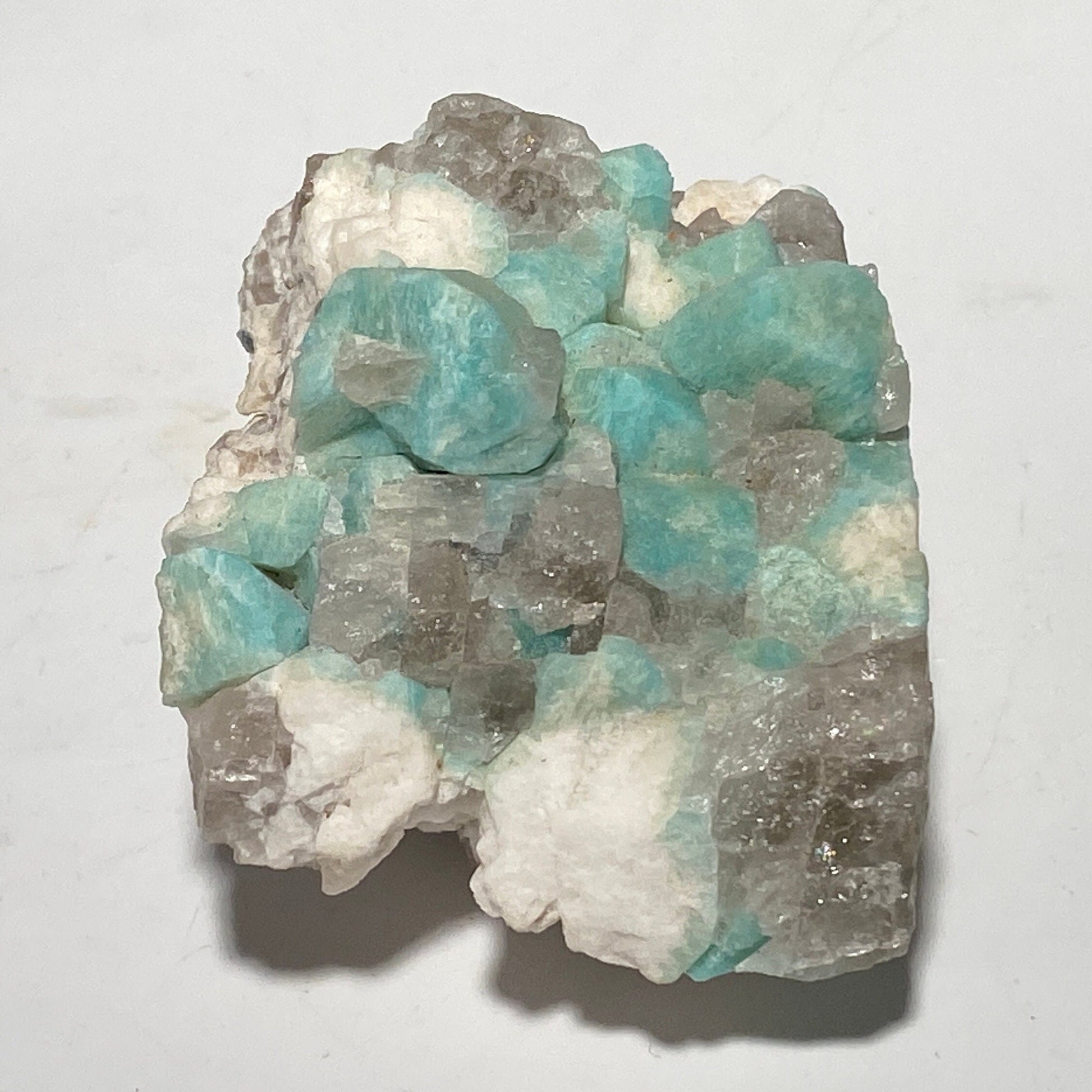 [shopname] - Amazonite crystal with smoky quartz, rock decor