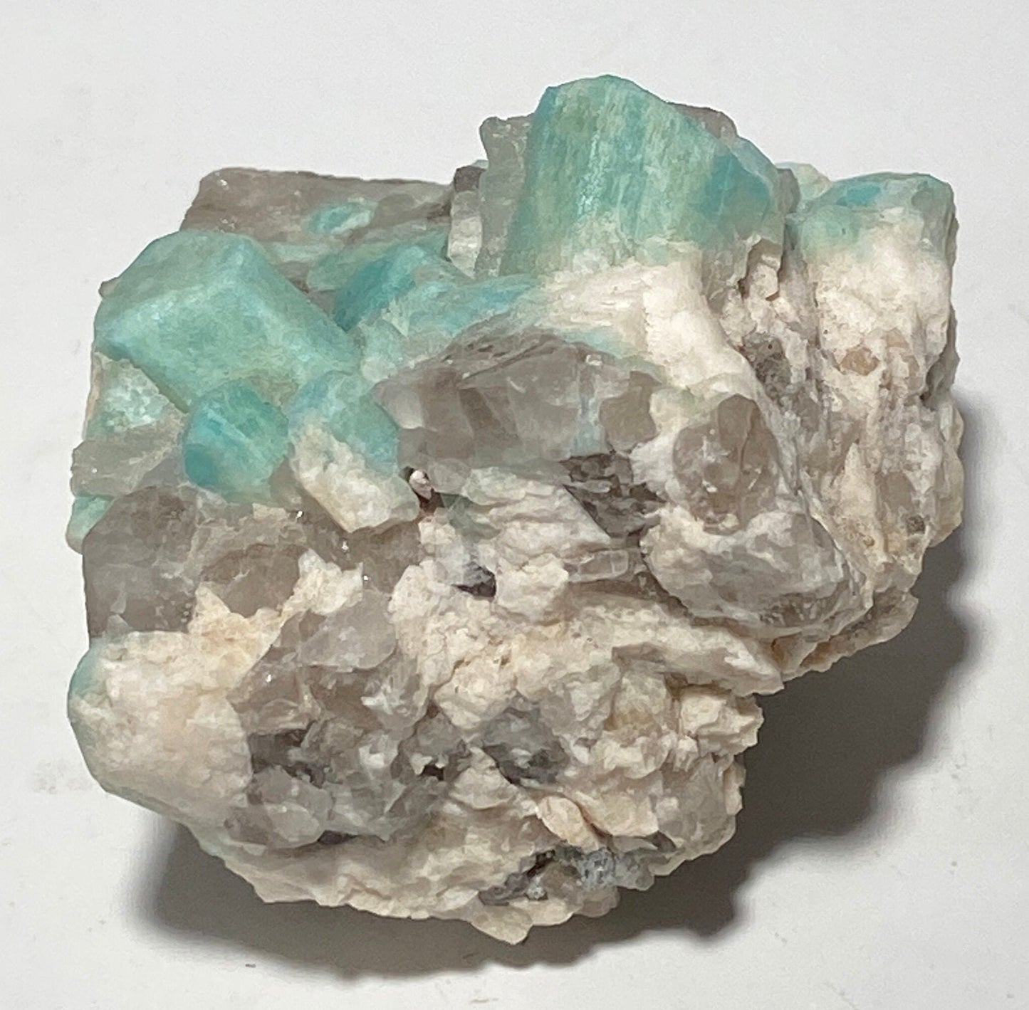 [shopname] - Amazonite crystal with smoky quartz, rock decor