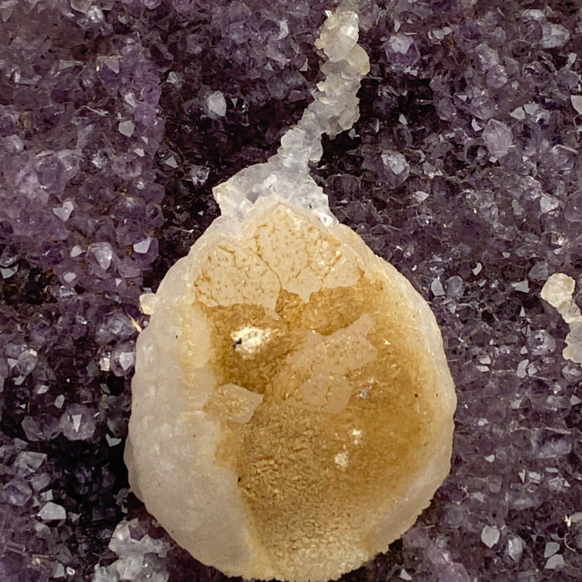 [shopname] - Amethyst geode cluster on a wood base, rock decor